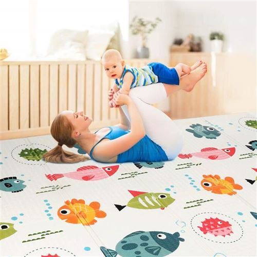 Tapis De Jeu Pliable Pour Bebe Tapis De Sol Aire D Eveil Pour Enfant Tapis A La Maison 0x180x1 5 Cm Deux Face Poisson Carte Tapis D Eveil Achat Prix Fnac