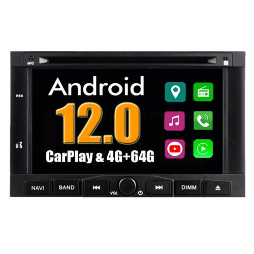Autoradio CarPlay Multimédia RoverOne Android 4Go RAM 64Go ROM GPS pour Peugeot 3008 5008 Partner Berlingo 2008-2012