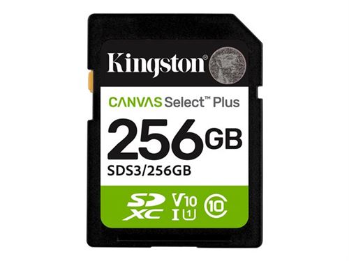 Kingston Canvas Select Plus - Carte mémoire flash - 256 Go - Video Class V10 / UHS-I U1 / Class10 - SDXC UHS-I