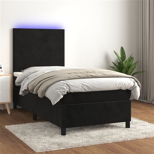 vidaXL Sommier à lattes de lit et matelas LED Noir 100x200 cm Velours