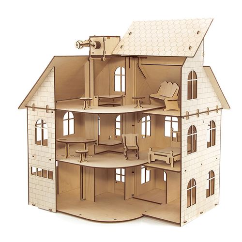 Maquette 3D en bois - Maison de Poupées 54 cm - Eco Wood Art