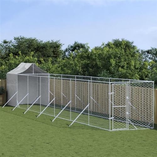 Meilleurs prix pour vidaXL Chenil d'extérieur pour chiens avec toit argenté 2x14x2,5 m acier galvanisé