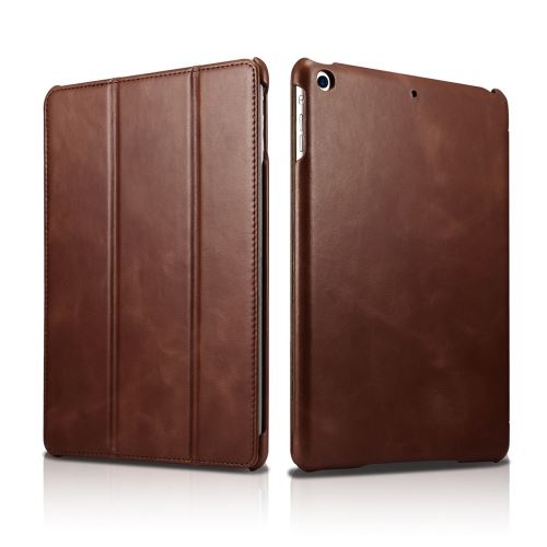 Etui en cuir véritable icarer plié en véritable standmarron pour votre Apple iPad 9.7 (2017)