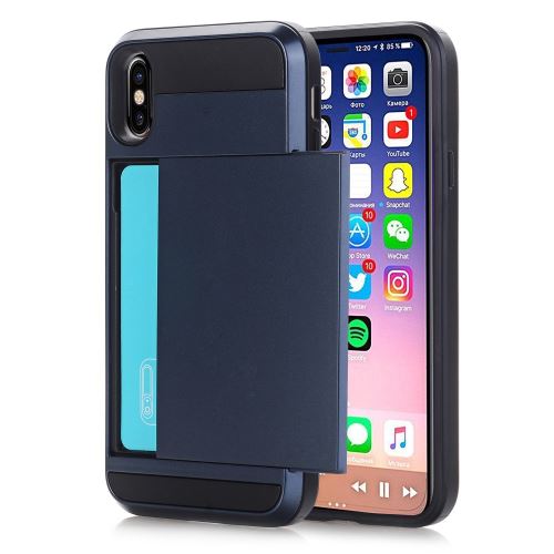 Coque en TPU portecarte coulissante bleu sombre pour votre Apple iPhone 8
