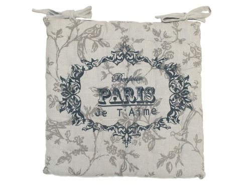 Dessus de chaise capitonné en coton imprimé 40x40x5 cm PARIS gris par Soleil d'ocre