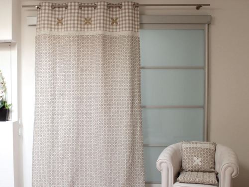 Rideau brodé en coton OSLO taupe à oeillets, par Soleil d'ocre