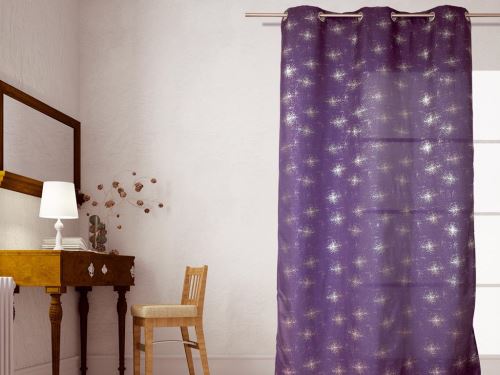 Rideau à oeillets impression argent STRASS violet