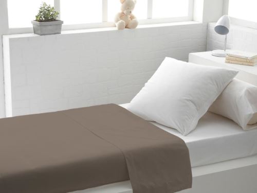 Drap plat 180x290 cm en coton 57 Fils SOLEIL D'OCRE taupe
