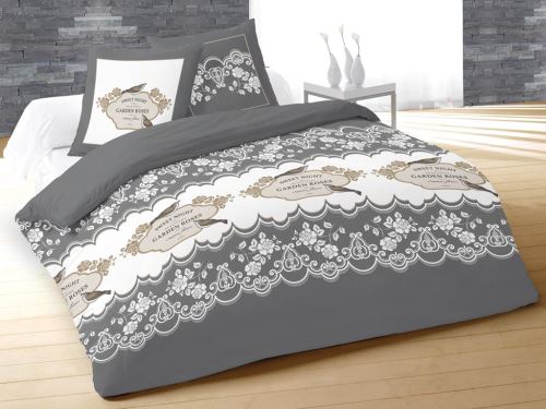 Parure housse de couette en coton 57 Fils/cm2 260X240 cm GARDEN Gris par Soleil d'ocre