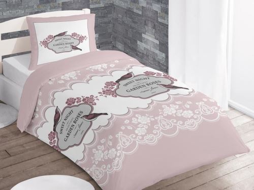 Parure housse de couette en coton 140x200 cm 57 Fils GARDEN rose par Soleil d'ocre