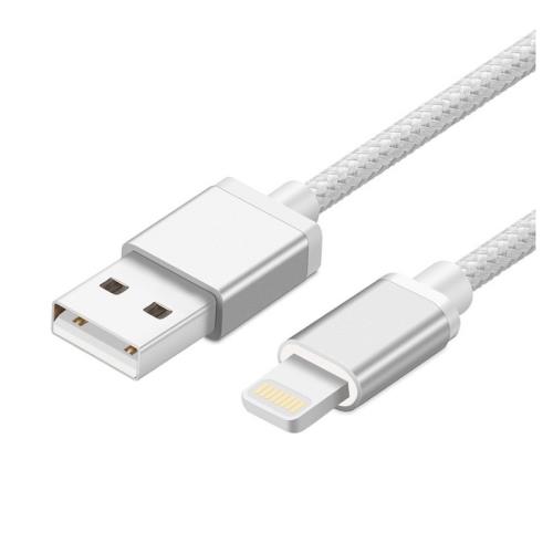 Cable Metal Nylon générique compatible avec IPHONE 5/6/7 S C Plus APPLE Chargeur Lightning USB 1,5m Connecteur Tresse (ARGENT)
