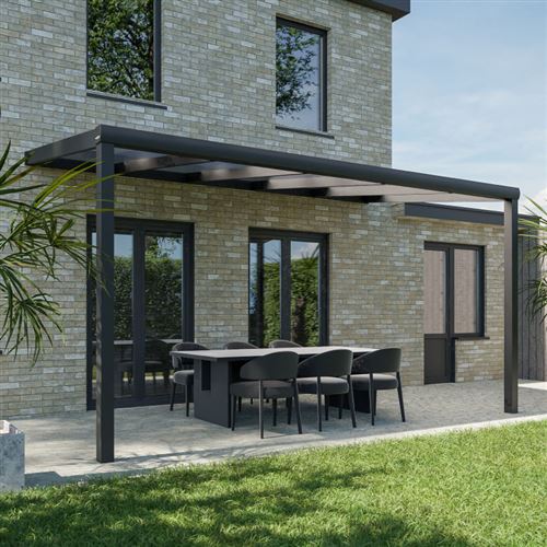 Pratt & Söhne Auvent de terrasse en aluminium 506x258x285cm - Pavillon avec plaques en polycarbonate Transparent - Pergola - Gris