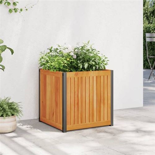 vidaXL Jardinière 45x45x44 cm bois massif d'acacia et acier, jardinière d'extérieur, bac à fleurs, bac à pommes de terre, 367610