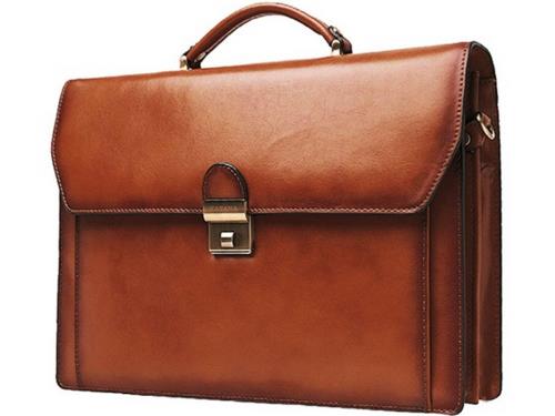 Cartable Katana refente de cuir de vachette 2 soufflets K 63025-Marron