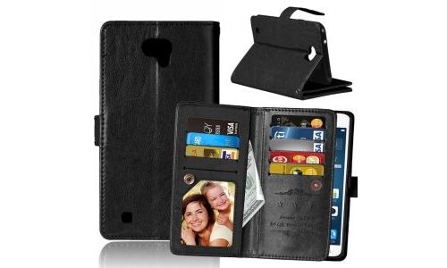 Etui type portefeuille noir pour LG XCAM avec rabat latéral articulé fonction stand