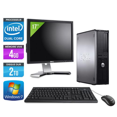 Ordinateur Dell Optiplex 780 Desktop + Ecran 17' - Gris - Intel Core Duo E5300 / 2.60 GHz - RAM 4 Go - HDD 2 To - DVDRW - Gigabit Ethernet - Windows 7