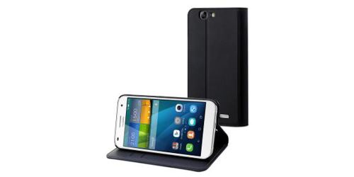 Muvit Slim S - Flip cover voor mobiele telefoon - polycarbonaat, imitatieleer - zwart - voor Huawei P8