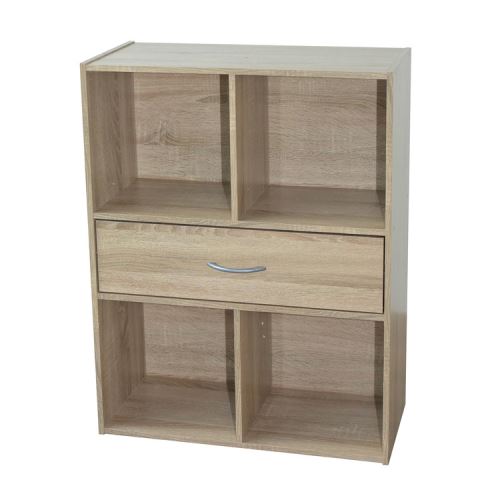 Etagère cube en bois H80cm L61.5cm avec tiroir et niches COMPO - Chêne