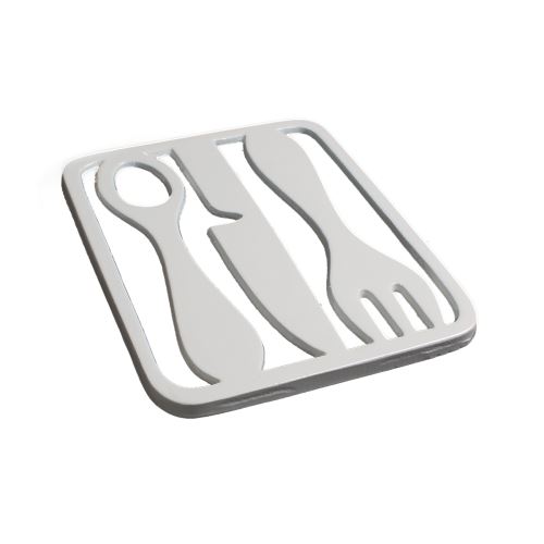 Dessous de plat métal blanc design couverts - Lot de 2