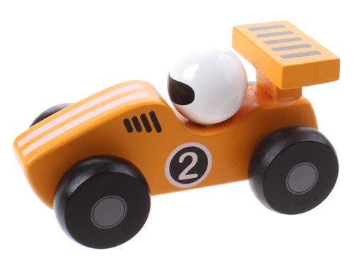 Jouéco voiture de course en bois 12 cm jaune