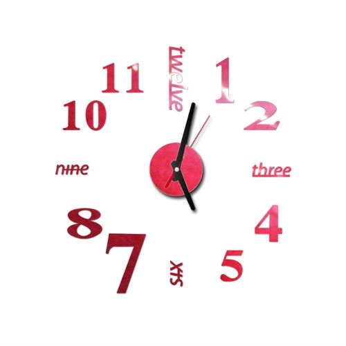 Nombres 3D Diy Romain Mur Acrylique Miroir Autocollant Horloge Décoration Intérieure Stickers Mural Rouge PL623