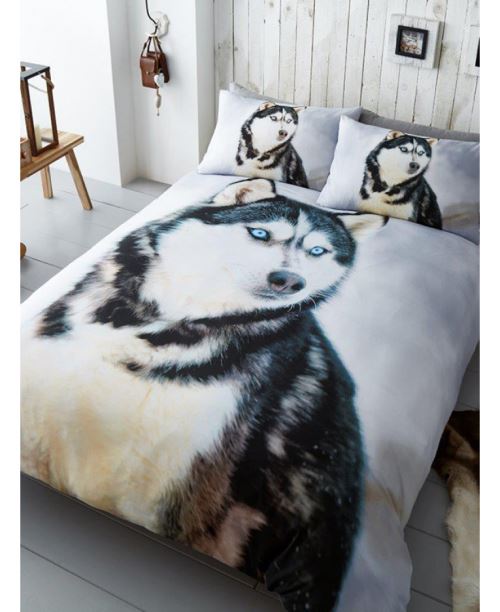Housse de couette double chien Husky et ensemble taie d'oreiller