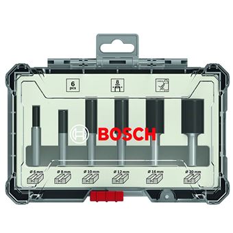 Coffret de 6 fraises droites à queue de 6 mm Ø12/16/20 mm BOSCH - 2607017465 - 1