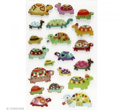 Sticker fantaisie Tortue x 20 - 1 planche 7,5 x 12 cm
