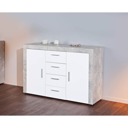 Paris Prix - Buffet 4 Tiroirs concrete 134cm Gris & Blanc