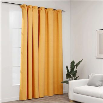 vidaXL Gordijn linnen-look verduisterend met haken 290x245 cm geel321199 - 1