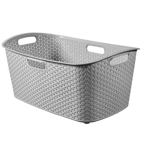 Corbeille rectangulaire 47L aspect rotin My Style - Argent