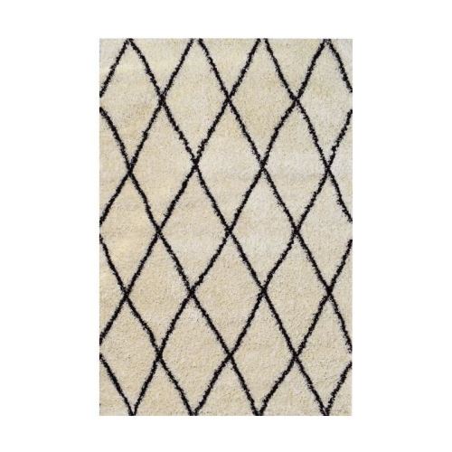ASMA Shaggy loungetapijt - Berberstijl - 160 x 230 cm - Crème en bruin - Geometrische vormgeving