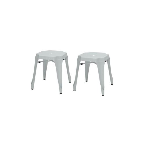 Kraft Amy Lot De 2 Tabourets En Metal Blanc Mat - Style Industriel - L 42 X P 42 Cm - Assise H 44cm