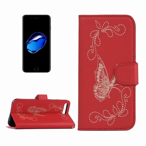 iPhone 8 Plus Housse Etui Cuir PU Rouge papillon ALS42534