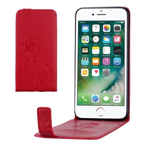 iPhone 8 Plus Housse Etui Cuir PU Rouge Vertical Fleurs Gravé ALS42561