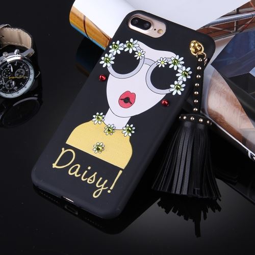iPhone 8 Plus Coque Protection TPU Noir Feminin Visage Pendentif ALS42681