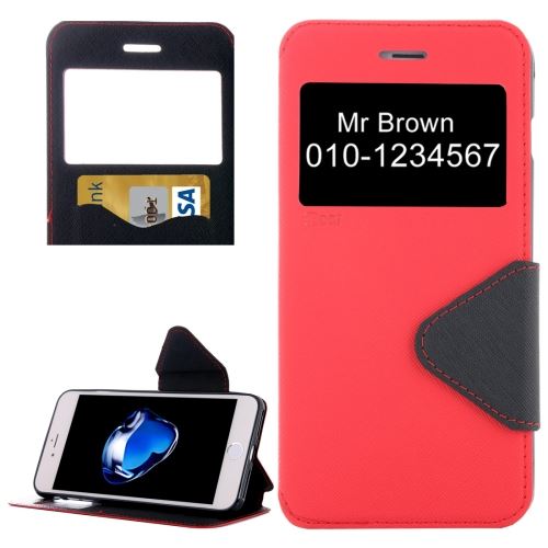 iPhone 8 Housse Etui Cuir PU Rouge Texturé Horizontal Fenètre ALS40292