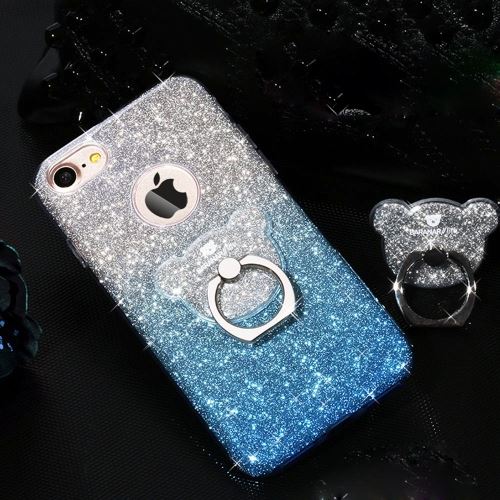 iPhone 8 Coque Protection TPU Bleu Ourson Paillettes Brillant ALS40303