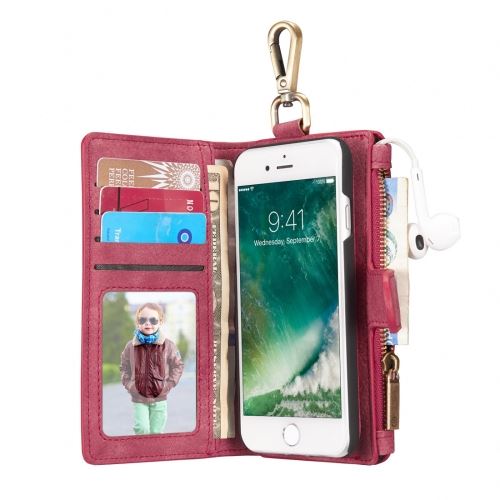 iPhone 8 Housse Etui Cuir PU Rouge MultiFonction Porte Carte Porte Feuille ALS40379