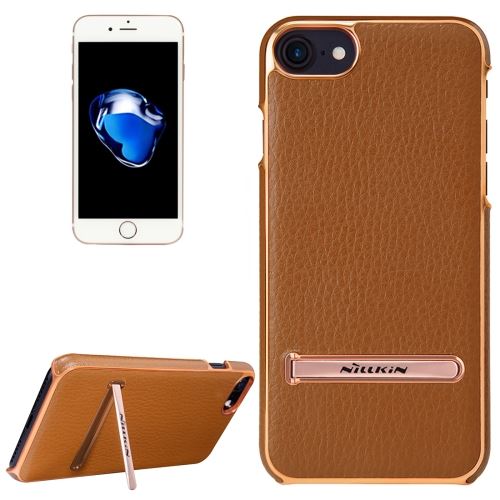 iPhone 8 Coque Protection Cuir PU Marron Texture Litchi Support Métal ALS40719