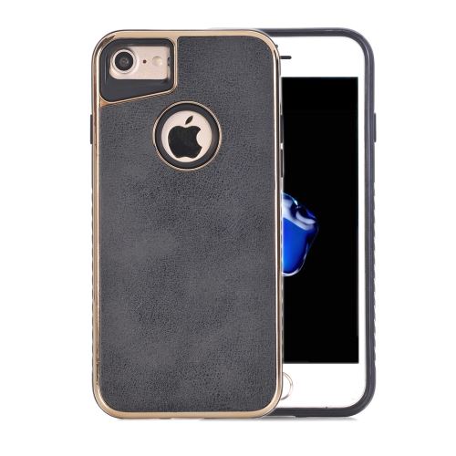 iPhone 8 Noir Coque Protection Plastique Effet Cuir Contour Electroplating ALS40767