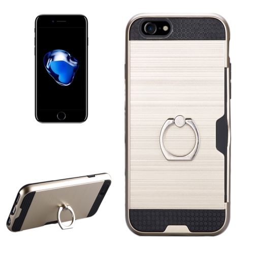 iPhone 8 Doré Coque Protection Plastique Effet Métal Support Doigt ALS40792