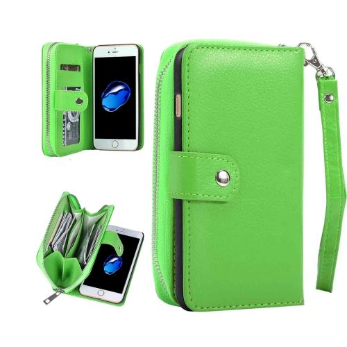 iPhone 8 Housse Etui Cuir PU Vert Texture Litchi Séparable Porte Feuille ALS40977