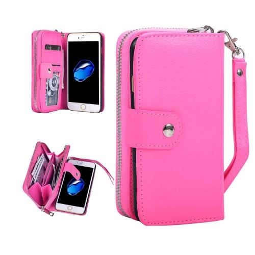 iPhone 8 Housse Etui Cuir PU Magenta Texture Litchi Séparable Porte Feuille ALS40981