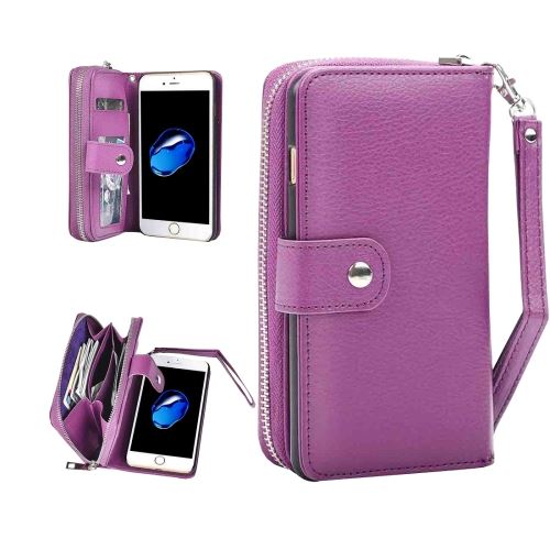 iPhone 8 Housse Etui Cuir PU Violet Texture Litchi Séparable Porte Feuille ALS40986