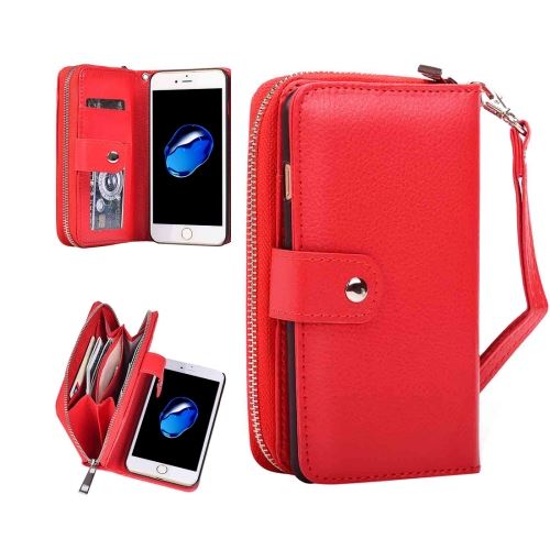 iPhone 8 Housse Etui Cuir PU Rouge Texture Litchi Séparable Porte Feuille ALS40989
