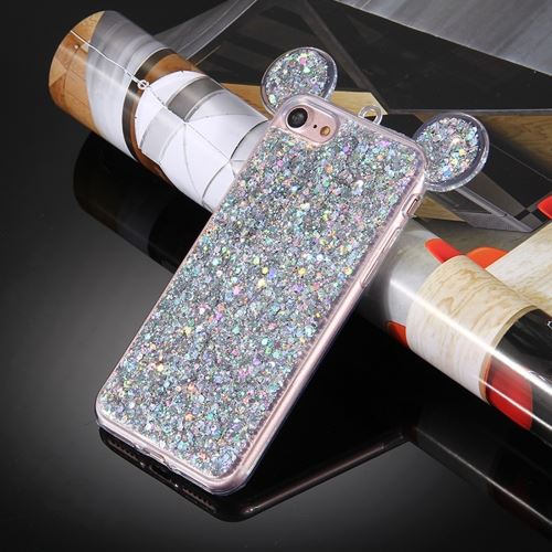 iPhone 8 Coque Protection TPU Argenté Brillant Oreilles Souris ALS41106
