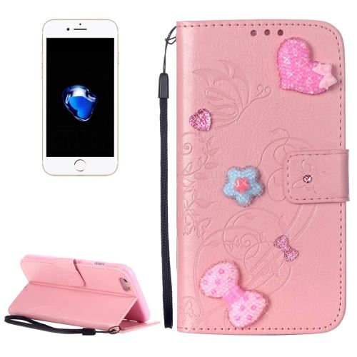 iPhone 8 Housse Etui Cuir PU Rose Gravé Fleurs ALS41146