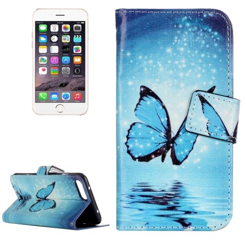 iPhone 8 Plus Coque housse Cuir PU Bleu papillon ALS41349