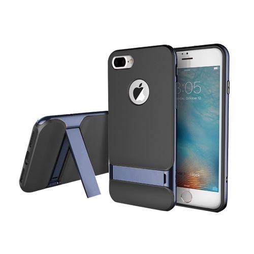 iPhone 8 Plus Coque Protection Plastique Bleu Combinaison Effet Brossé avec Support ALS41498